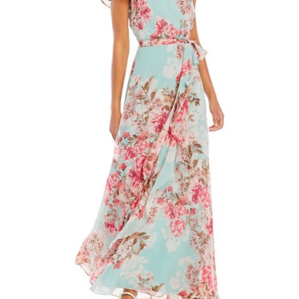 Floral Maxi Dress Chiffon Ruffle V Neck